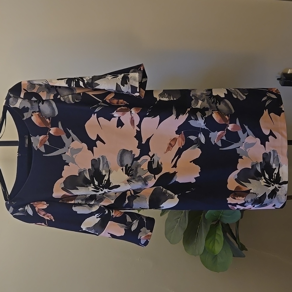 Floral Navy and Pink Elegant Dress Bell Sleeves For Spring Or Summer